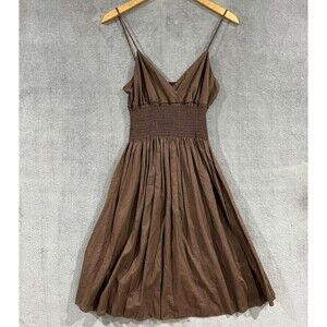 Estam Chocolate Brown Dress Smocked V-Neck Spaghetti Strap Fit & Flare Boho Sz M